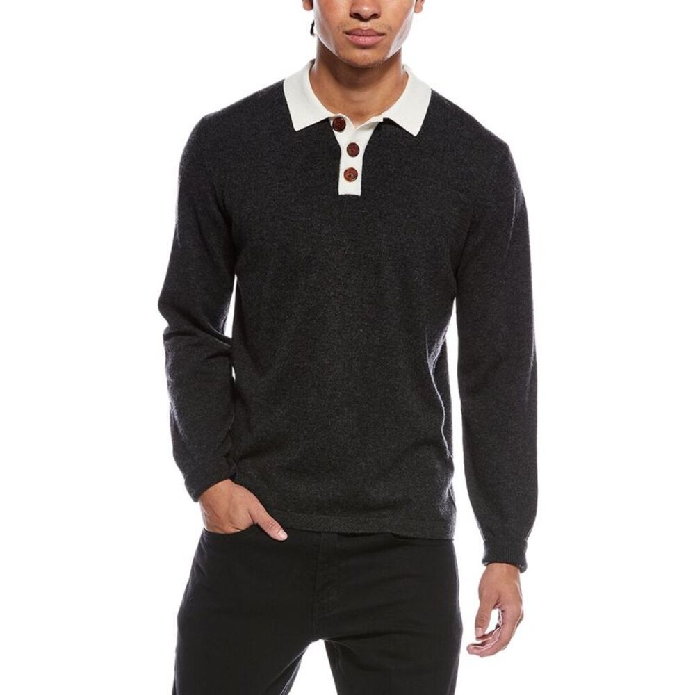 Brodie Cashmere Mens Solid Wool & Cashmere-Blend Rugby Shirt, Gray